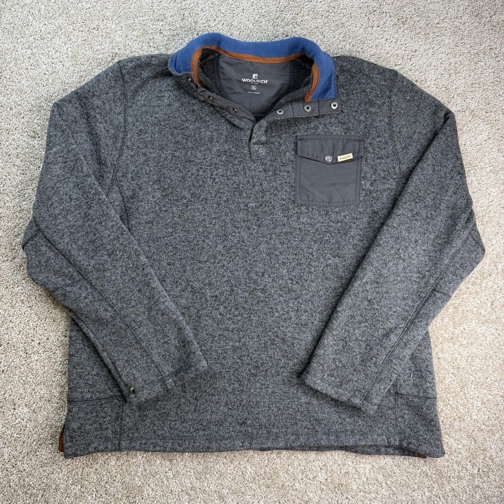 Woolrich Sweater Mens XL Gray Polyester Collared Henley Knit Pullover Casual